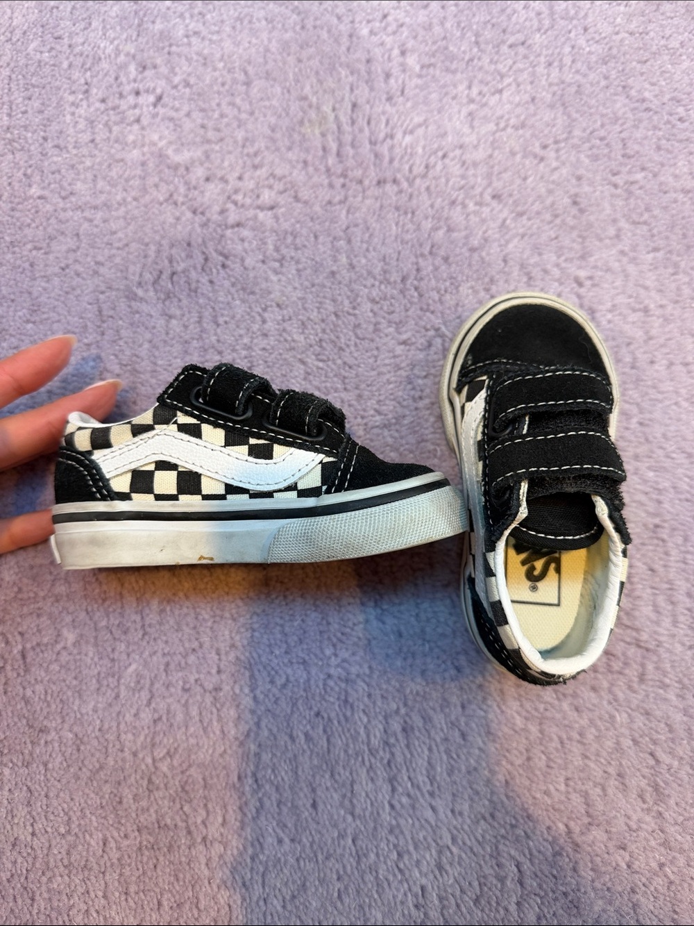 Vans Kids Black & White Checkerboard Velcro Sneakers